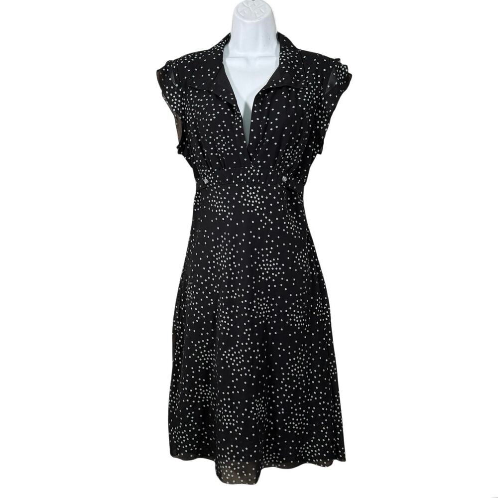Up Front Navy Blue Polka Dot Sheer Dress Tie Back Small Y2k Romantic Feminine